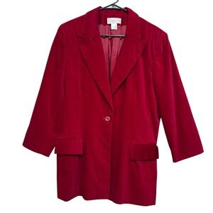 Vintage Saks Fifth Avenue Folio Collection Red Velvet Blazer 3/4 Sleeve Sz 12/14